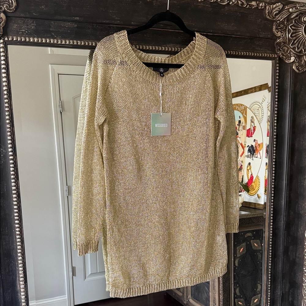 Missguided Gold Metallic Knit Swim Coverup/dress